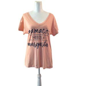Peach G Supply Mamacita Needs A Margarita V-Neck Short Sleeve T Shirt Size Small